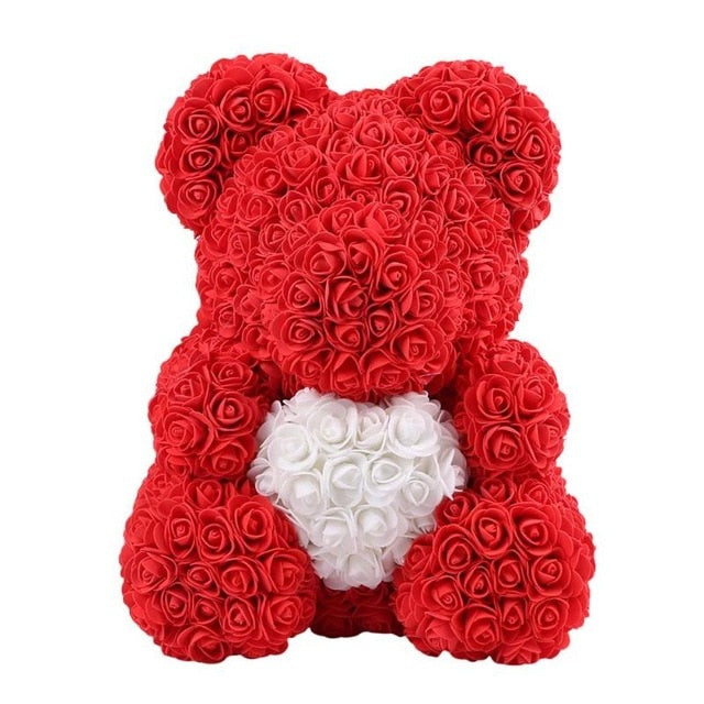 Handmade Artificial Rose Flower Bear Valentine's Day Gift for Girlfriend Wedding Party Supplies DIY Home Decoration Bear Doll