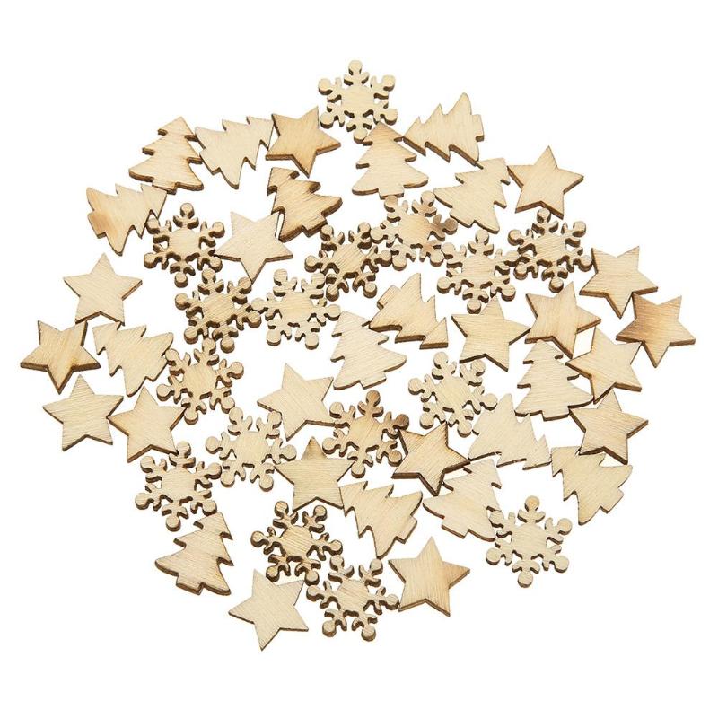 50Pcs/lot Wooden DIY Christmas Tree Hanging Ornaments Pendant Gifts Xmas Tree Snowflakes Table Bottle DIY Decoration