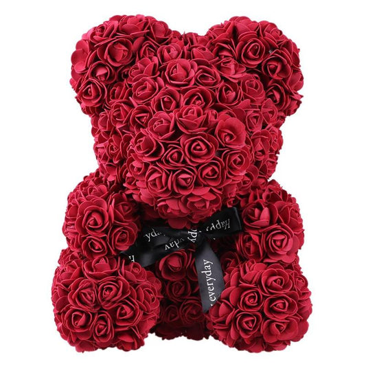 Handmade Artificial Rose Flower Bear Valentine's Day Gift for Girlfriend Wedding Party Supplies DIY Home Decoration Bear Doll